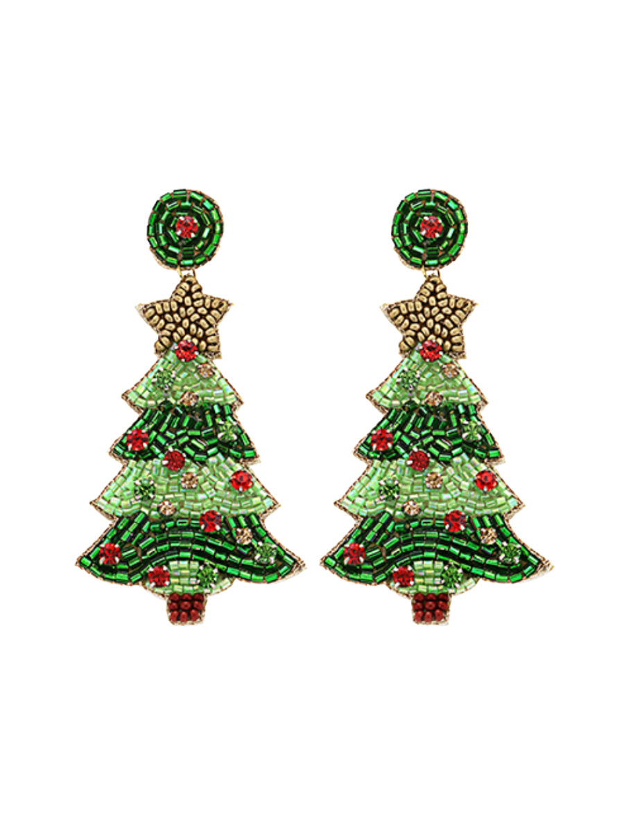 christmas tree beaded earrings womens gift jincy's