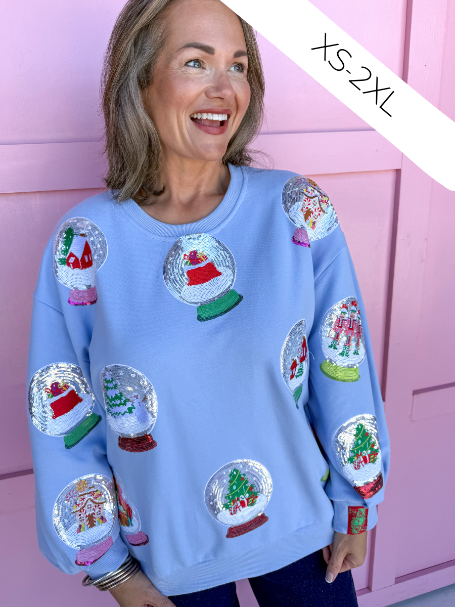 QUEEN OF SPARKLES Christmas Snow Globe Sweatshirt womens boutique statement jincy's 