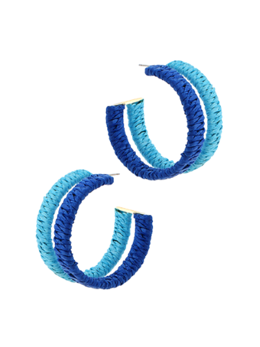 Raffia Pop Hoop Earrings - Light Blue/Royal
