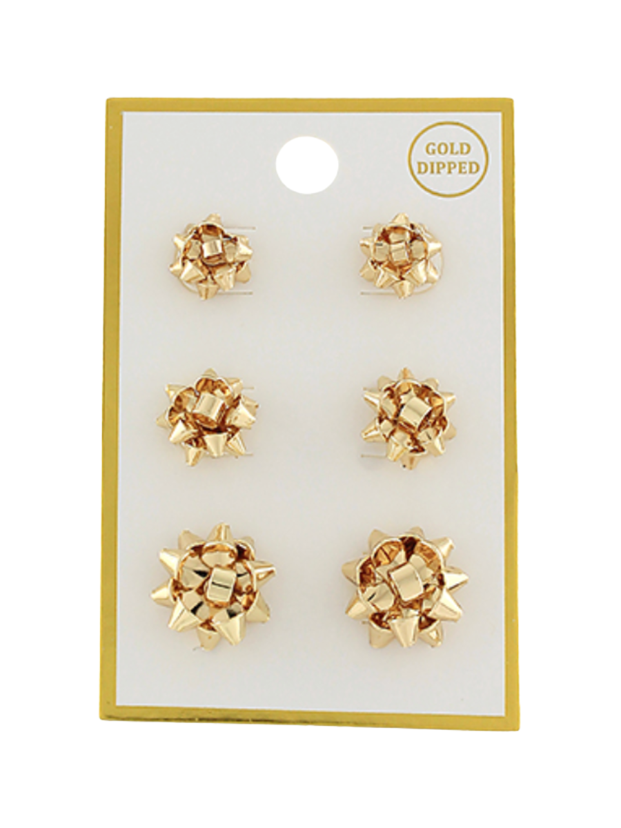 gold bow earring set 3 sizes womens girls gift jincy's