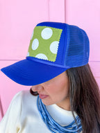 Tucker's Trucker hat womens boutique royal blue green white polka dots jincy's