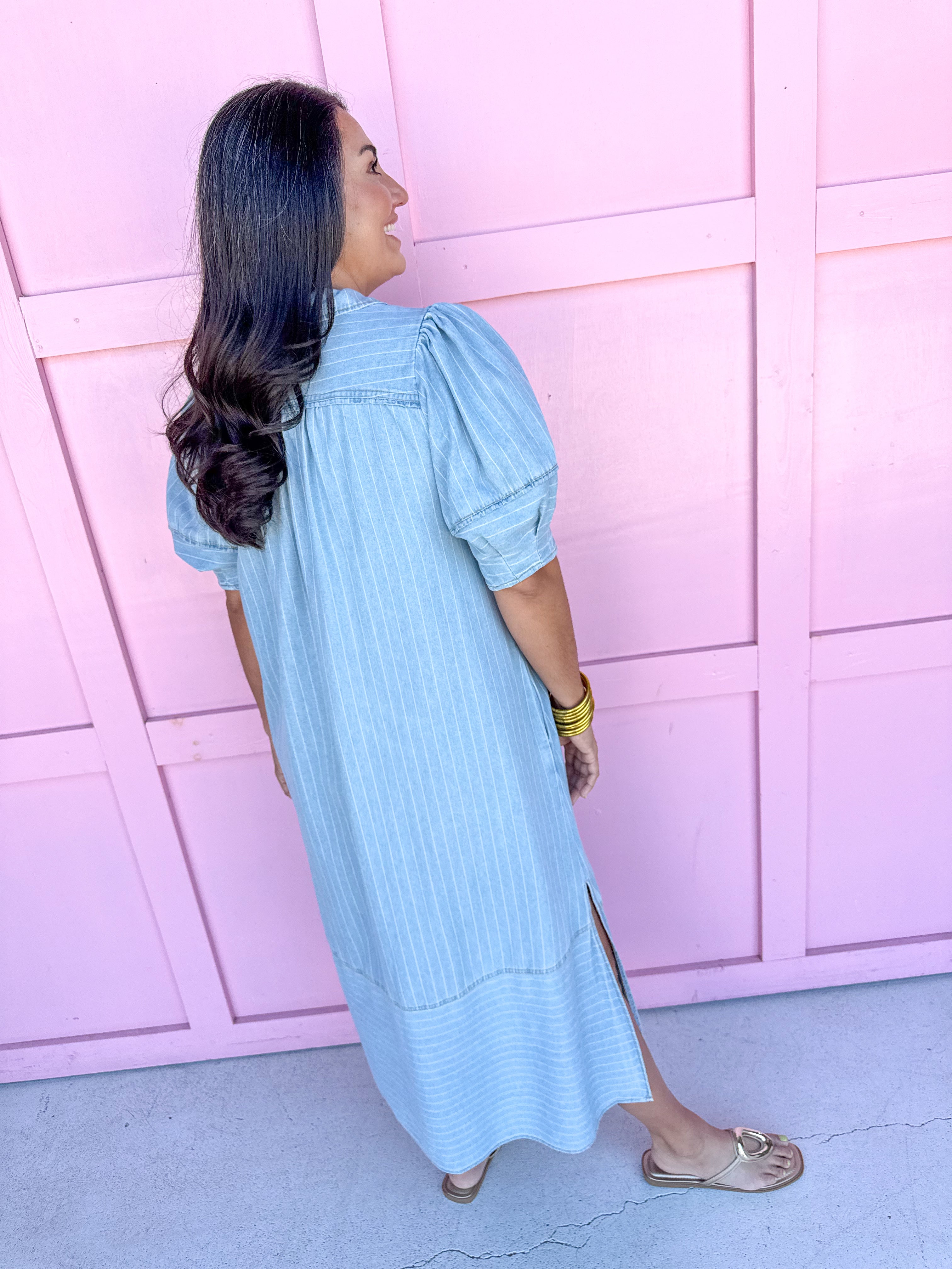 Southern Summer Stripes Dress - Chambray