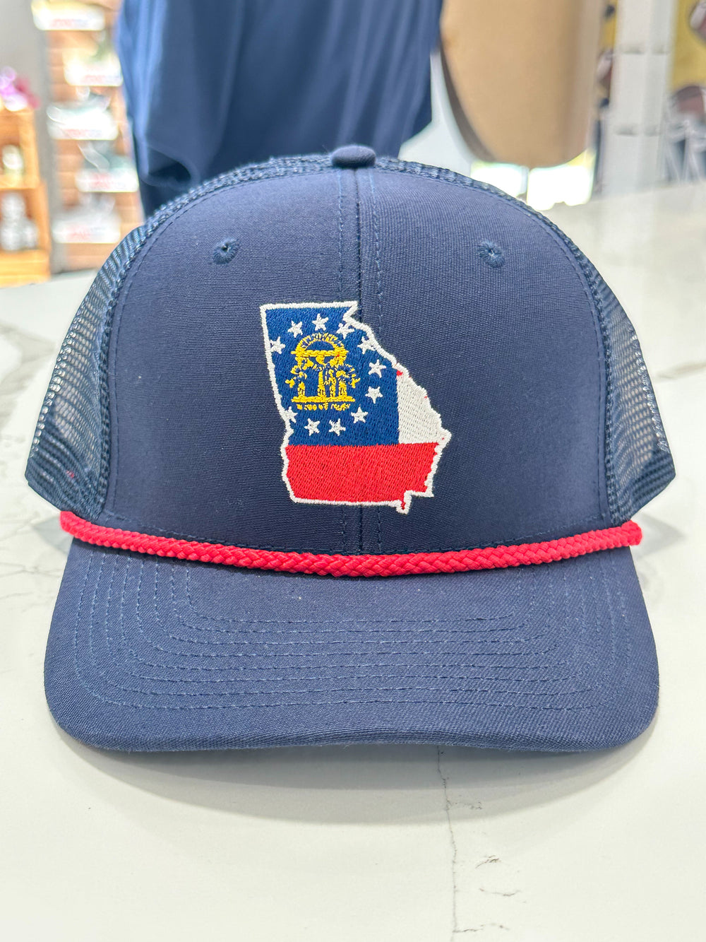 Peach State Pride | Georgia Flag Trucker Hat - Navy
