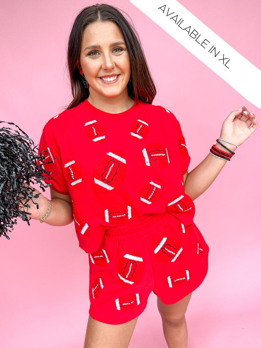 QUEEN OF SPARKLES | Red Fuzzy Football Set