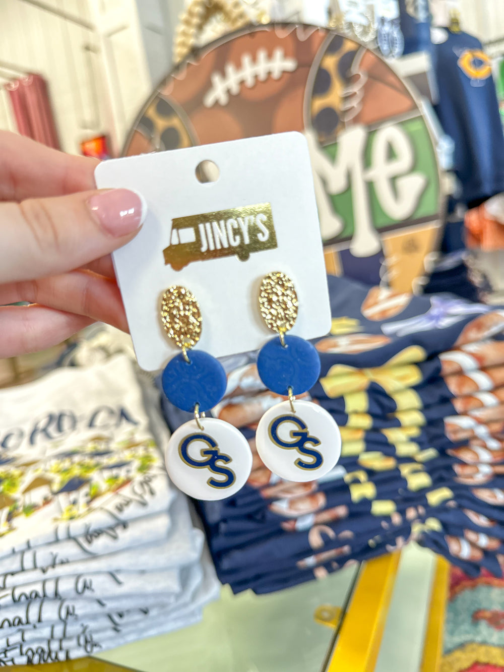 GS Blue & Gold Dangle Earrings