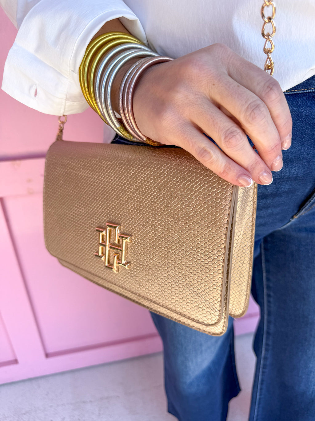 Caroline Hill | Bryn Clutch/Crossbody - Woven Golden