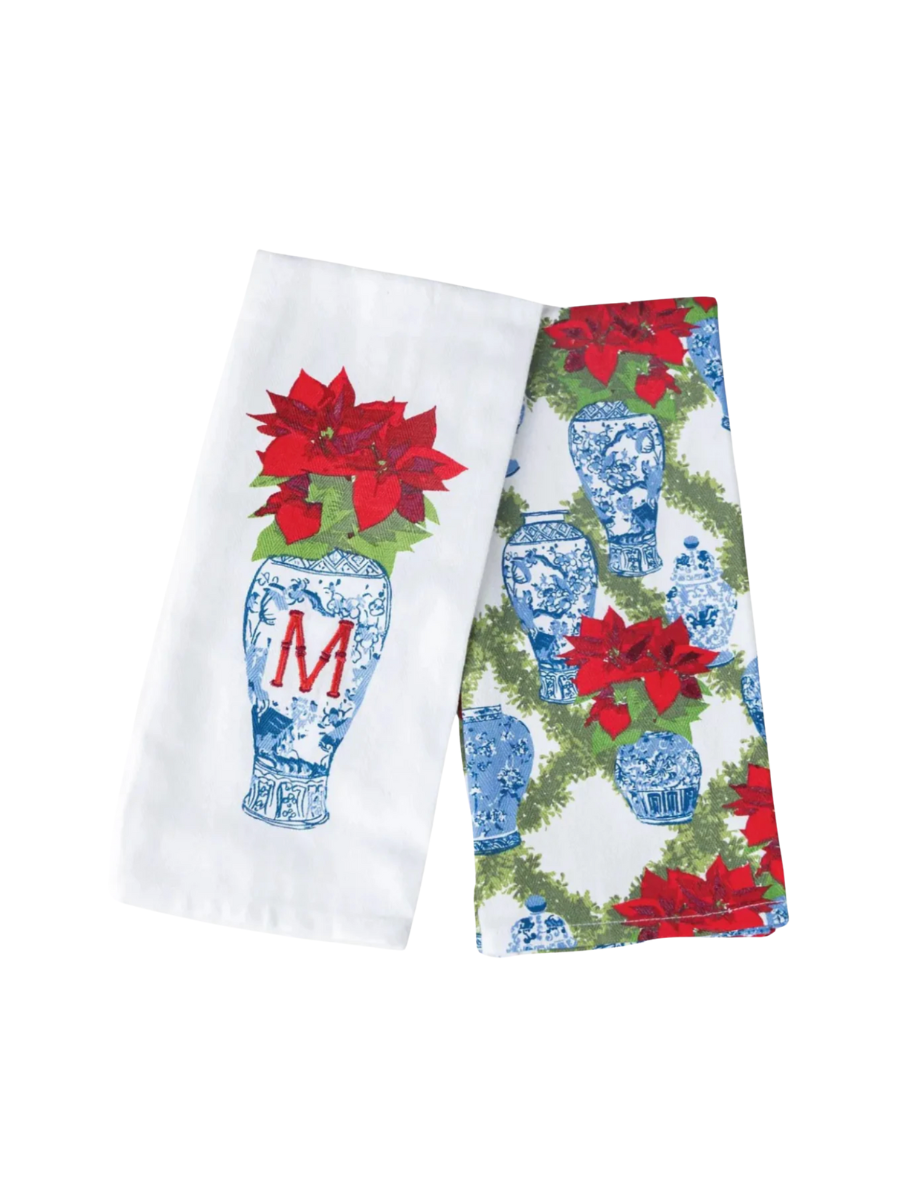 Poinsettia Initial Kitchen Towel Set