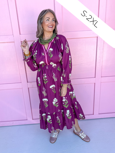 fall styles womens boutique midi length plum floral print jincy's