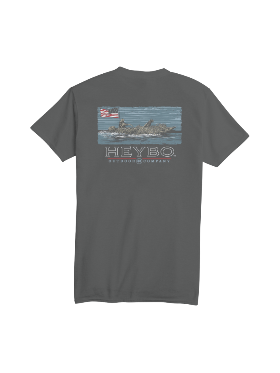 Heybo American Hunter Tee Gargoyle boat dog grey mens flag tripp