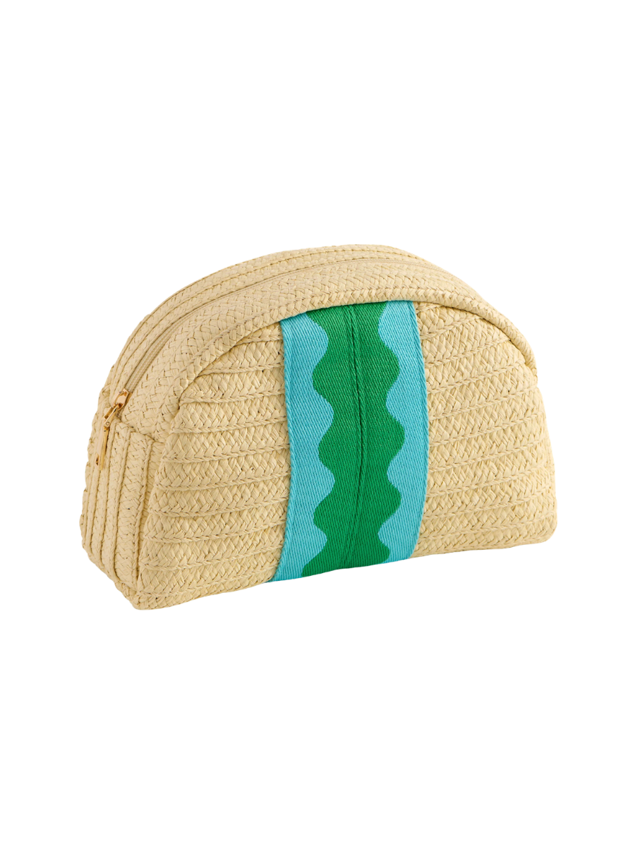 Marbella Zip Pouch Blue green raffia ric rac design travel womens boutique jincy's