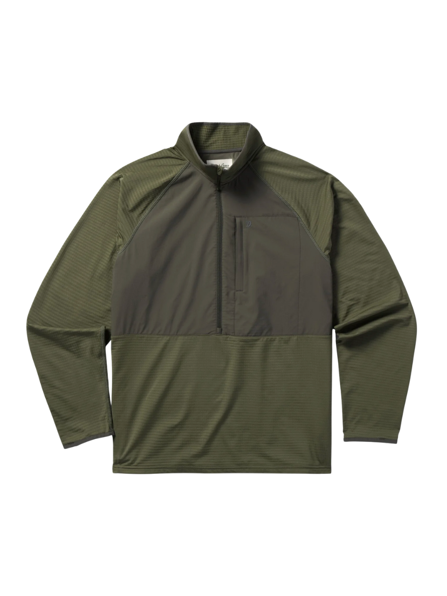 Duck Camp | Lightweight Grid Tech Fleece Half Zip Pullover - Moss/ Raven