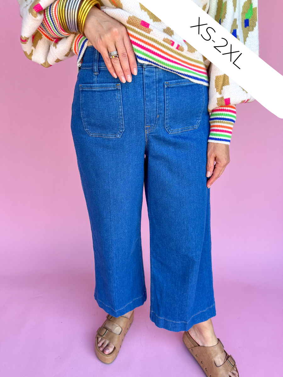 SPANX | Cropped Wide Leg Jeans - Washed Blue