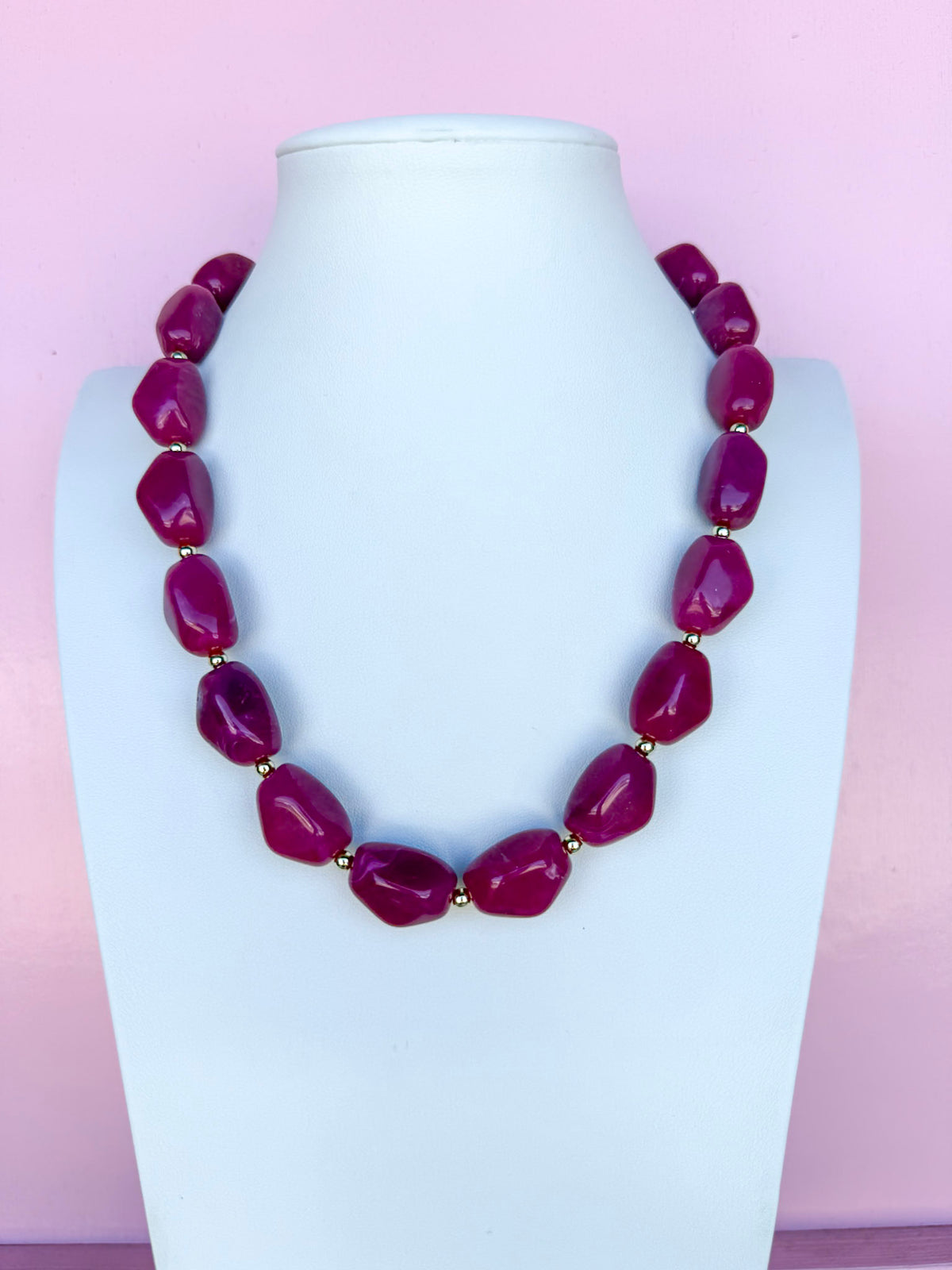 Simple Statement Beaded Necklace - Berry