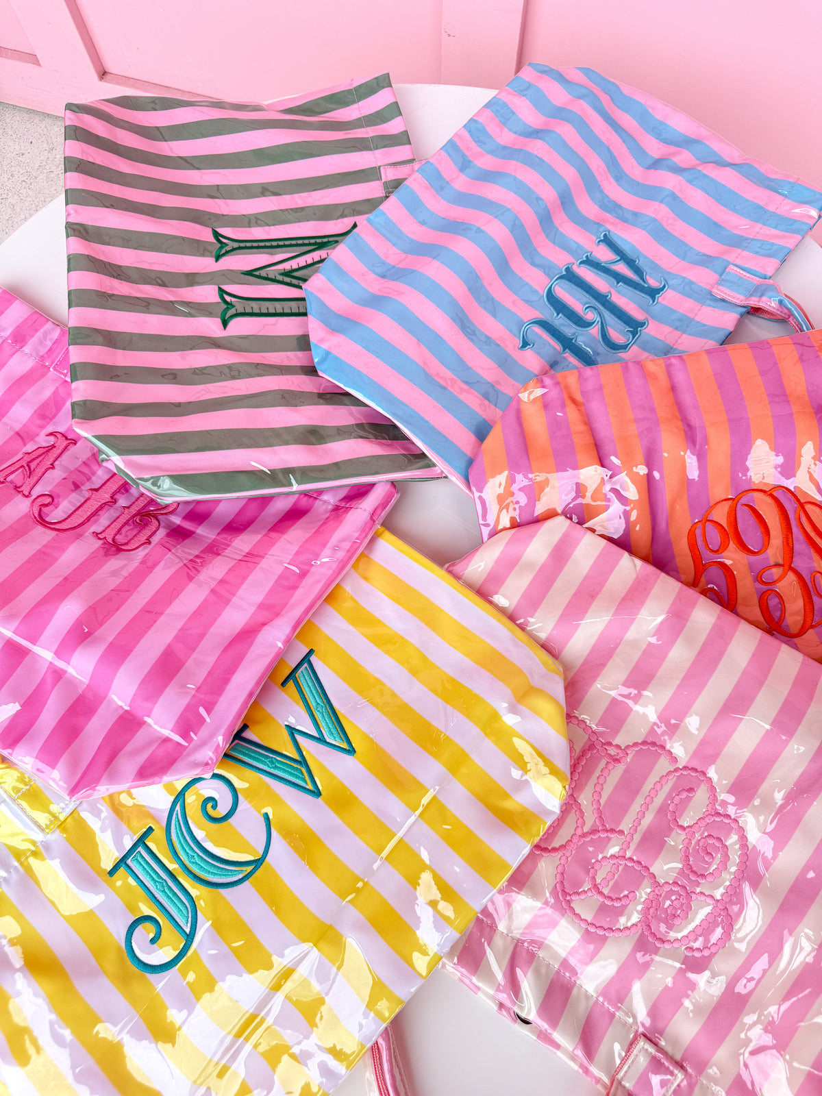 Cabana Striped Monogram Tote