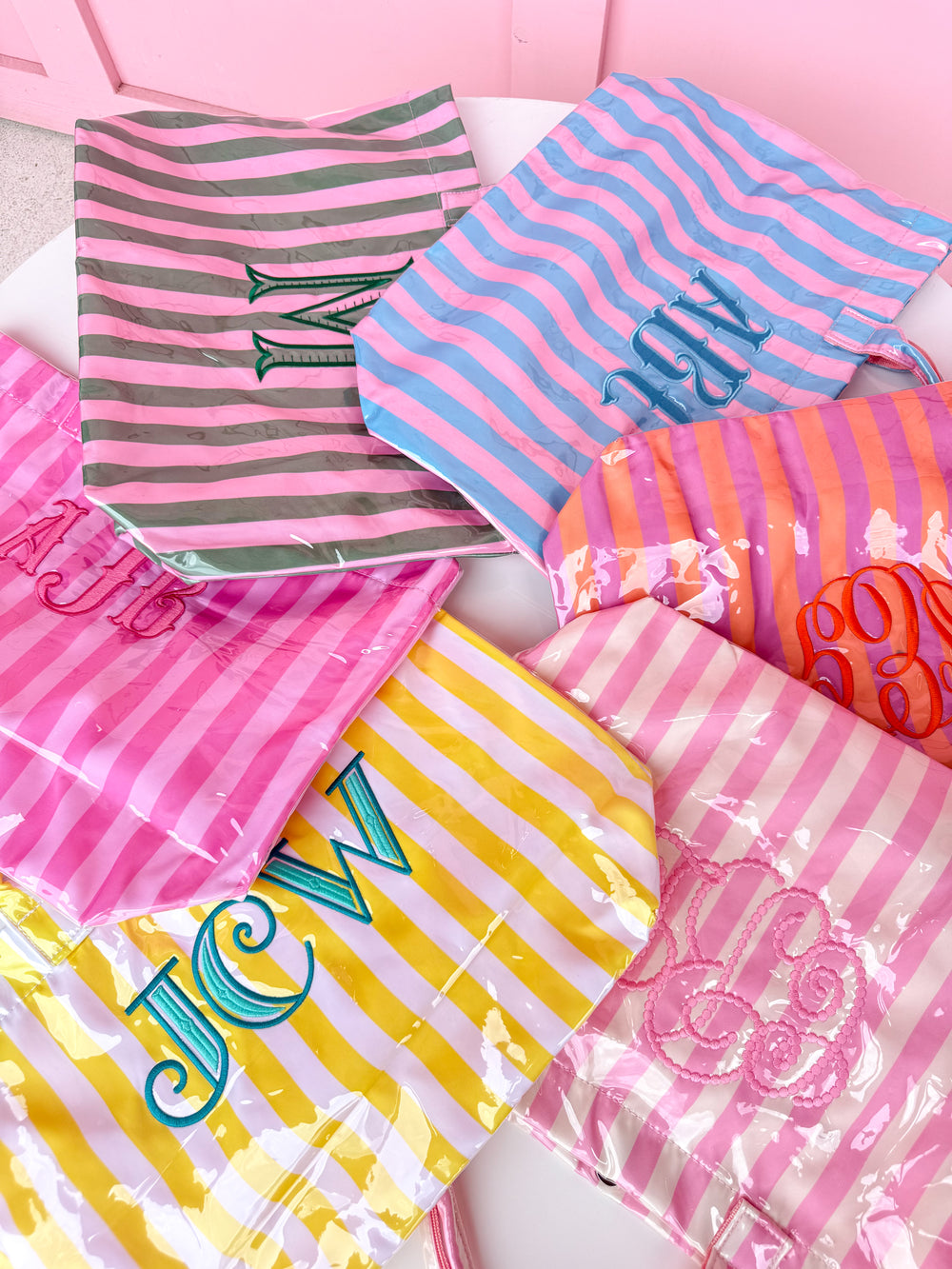 Cabana Striped Monogram Tote