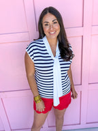 Keep It Straight Top - Ivory/Navy