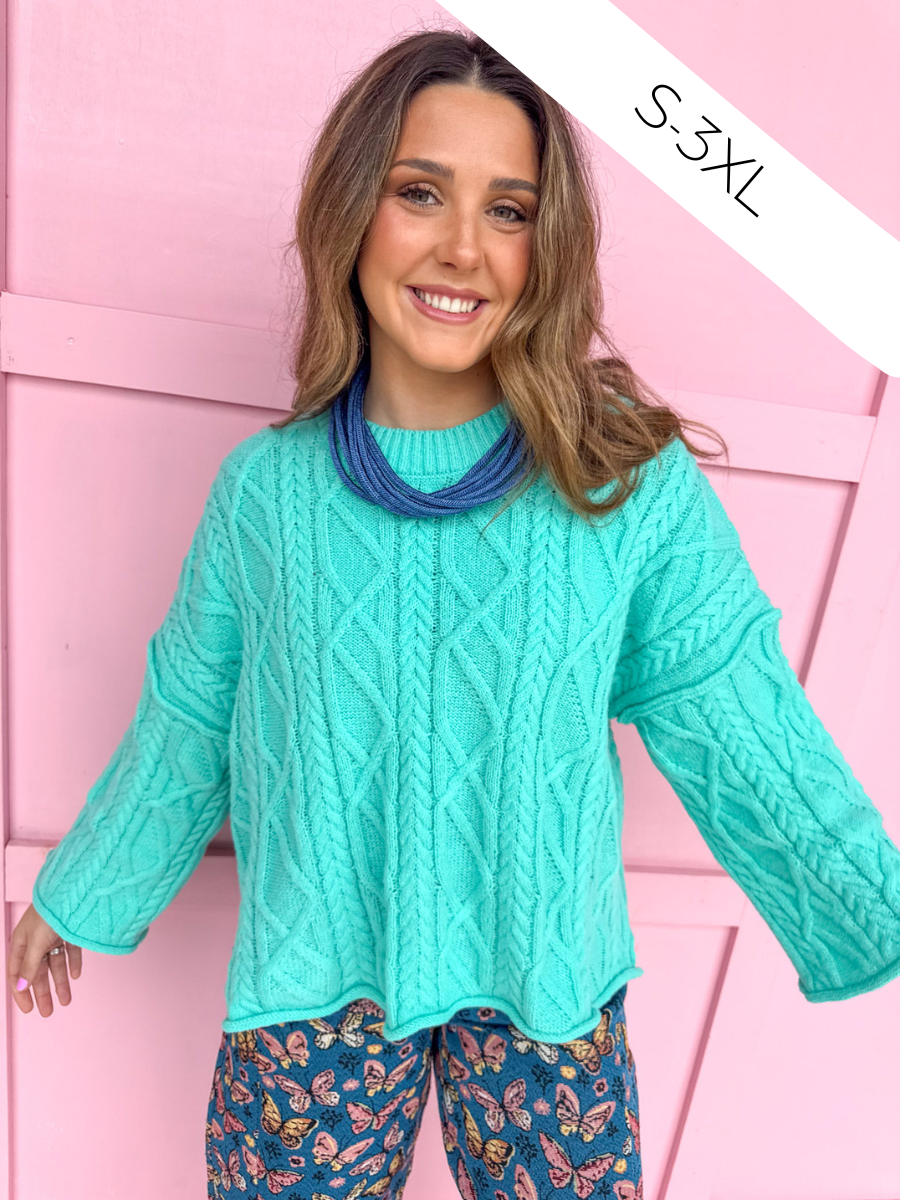 Cozy Weather Cable Sweater - Aqua Mint