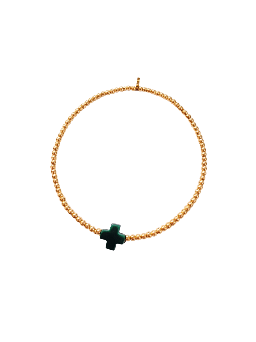 Jincy’s | Megan - 2mm - 18K Gold Bead Cross Bracelet