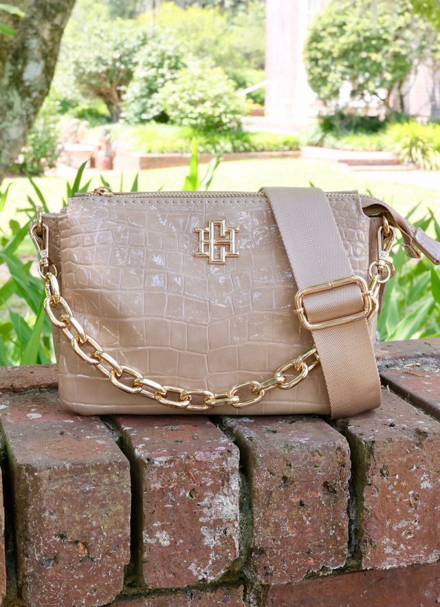 Caroline Hill | Jace Quilted Crossbody - Taupe Patent