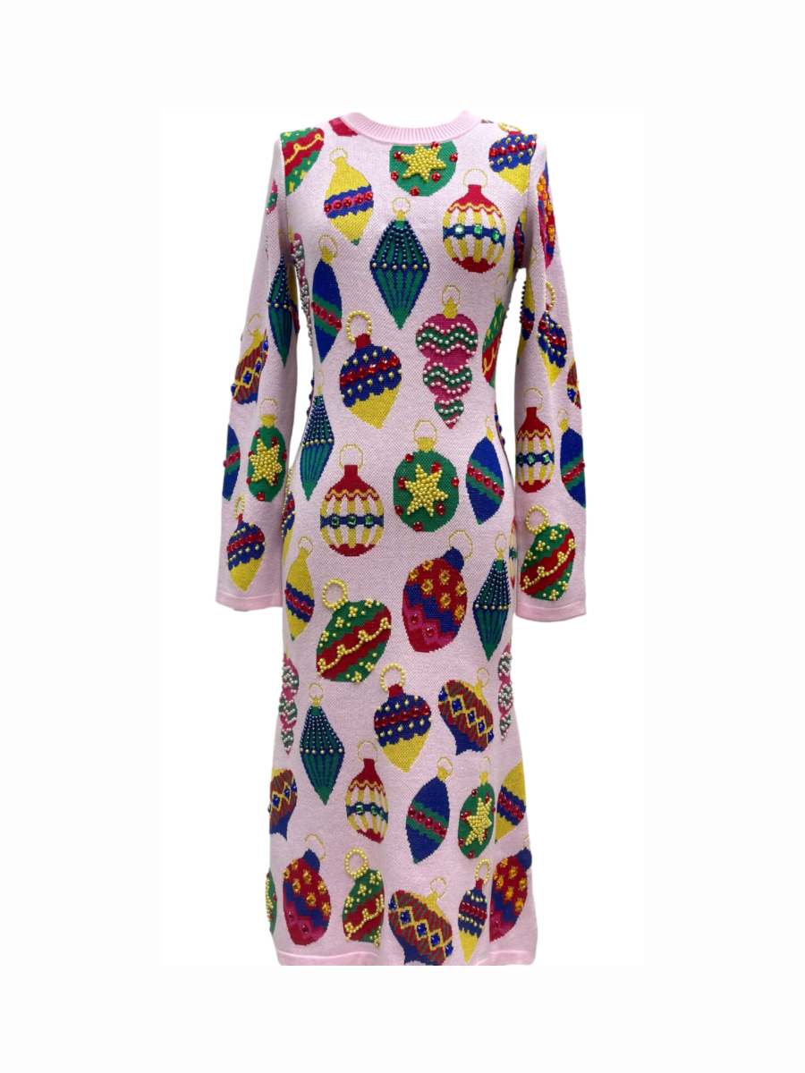 QUEEN OF SPARKLES | Jeweled Ornament Midi Dress