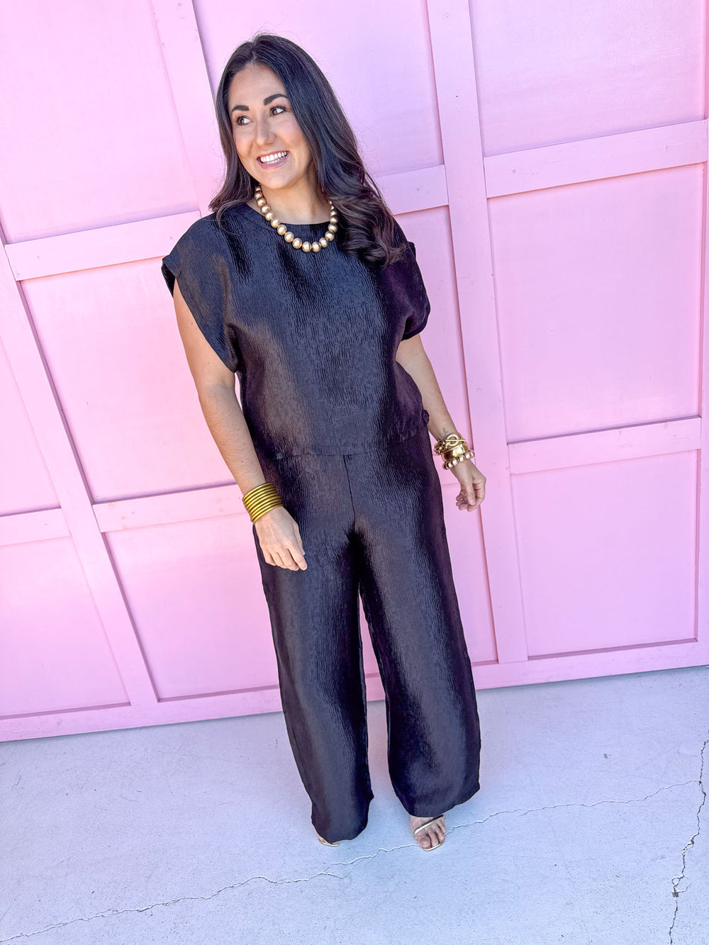 Jincy's Women's Boutique Winter Styles Holiday black Metallic Set