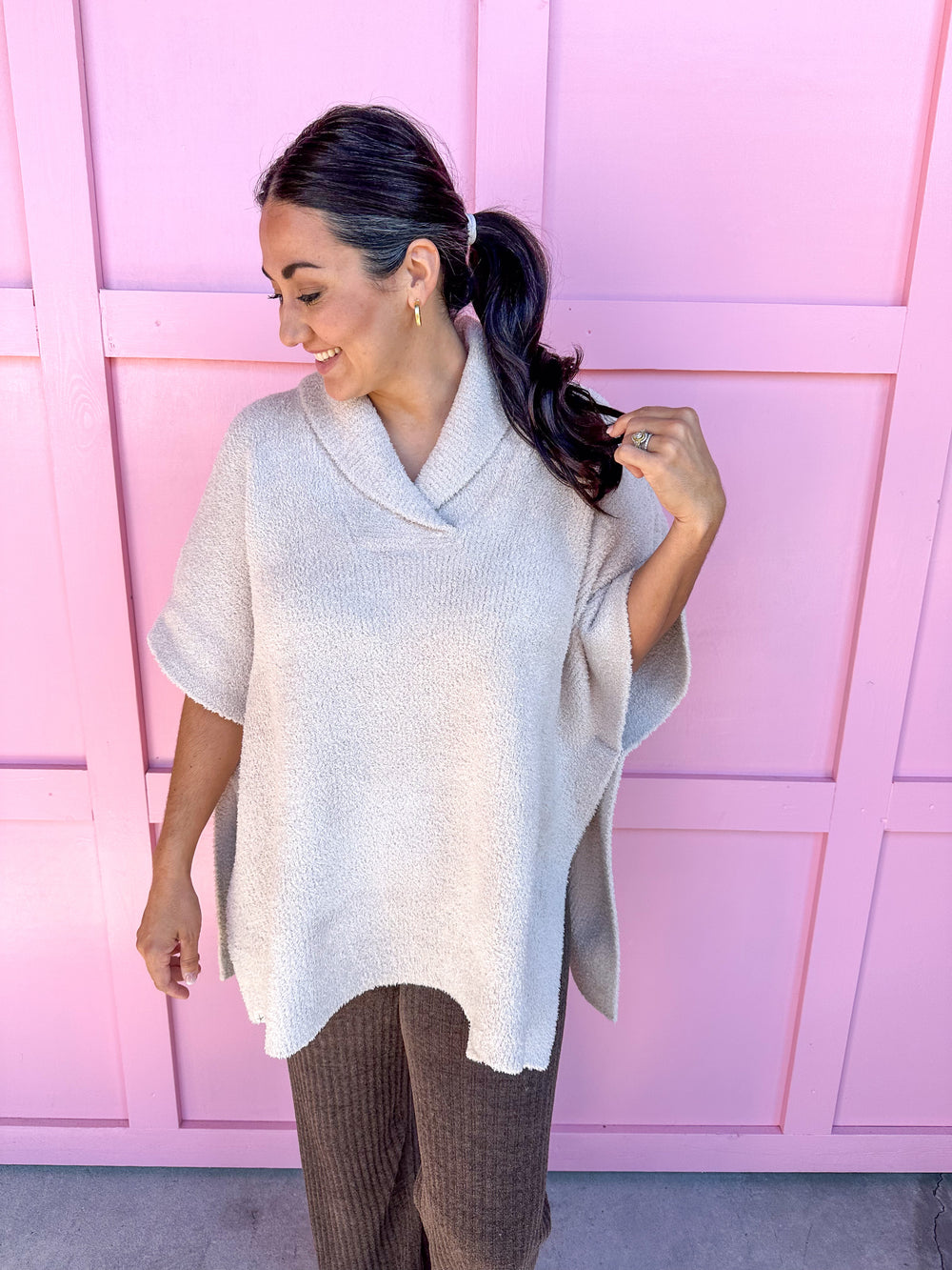 Barefoot Dreams | CozyChic Shawl Collar Poncho - Stone