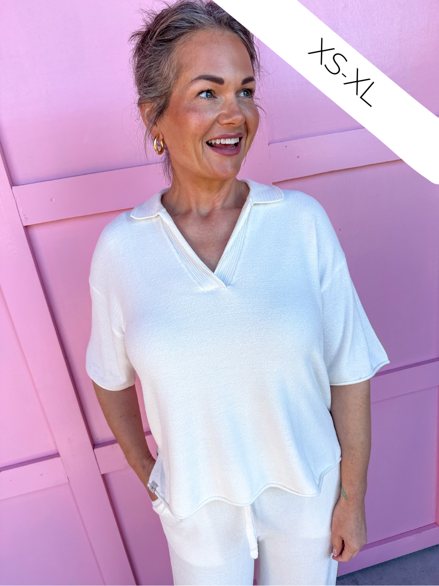 Barefoot Dreams | CozyChic Ultra Lite Collared Short Sleeve - Pearl