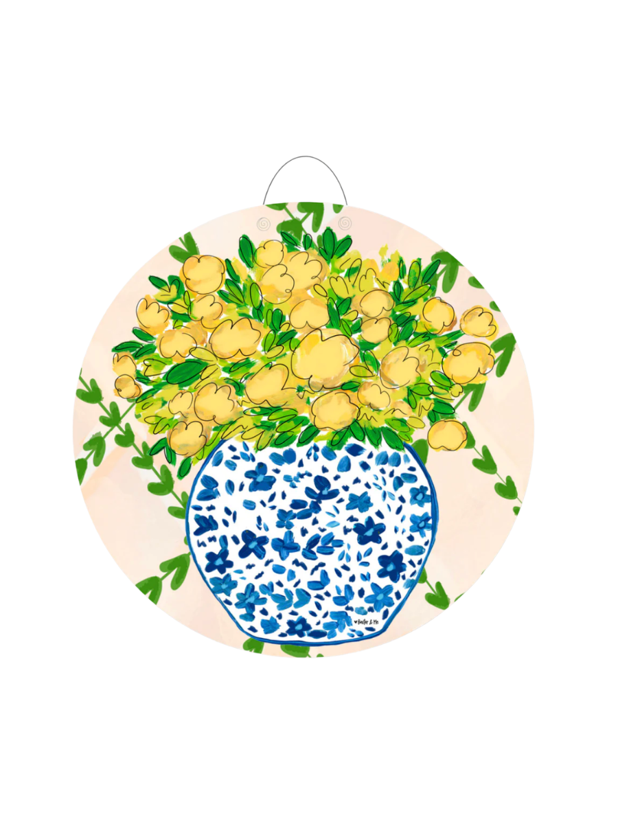 Baxter & Me | Yellow Floral in Blue Willow Door Hanger