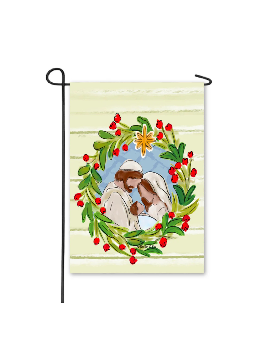 Baxter & Me | Jospeh Mary Jesus Wreath Garden Flag