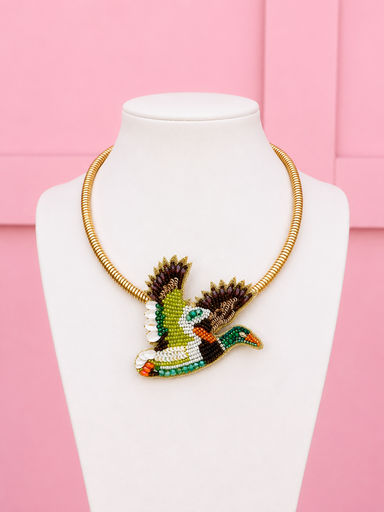 Beaded Mallard Statement Necklace Gold Boutique Waterfowl Hunting