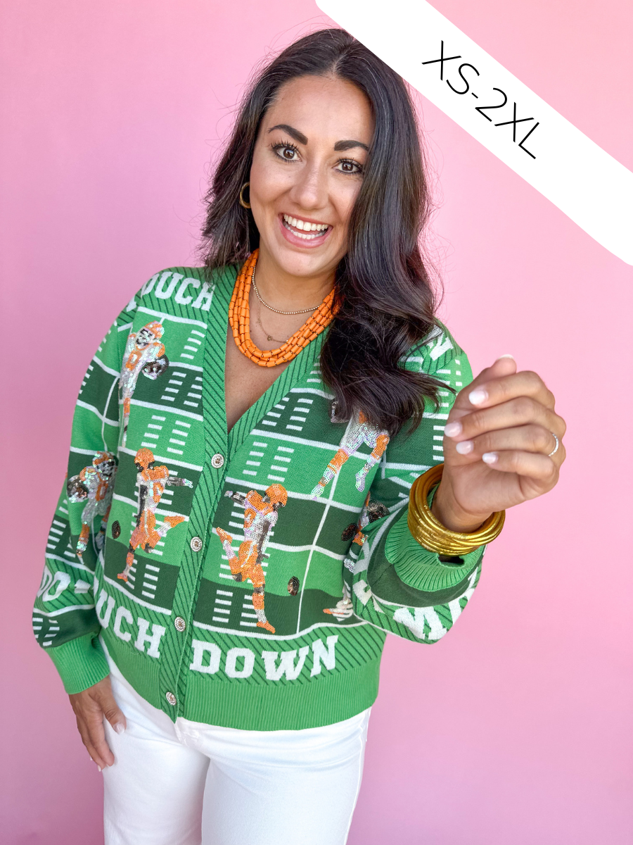 QUEEN OF SPARKLES | Light Orange & White Touchdown Cardigan