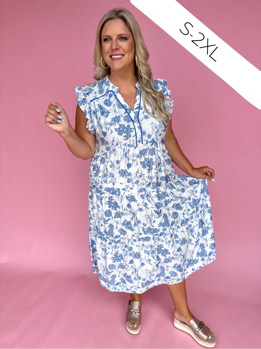 Botanical Bliss Dress - Blue