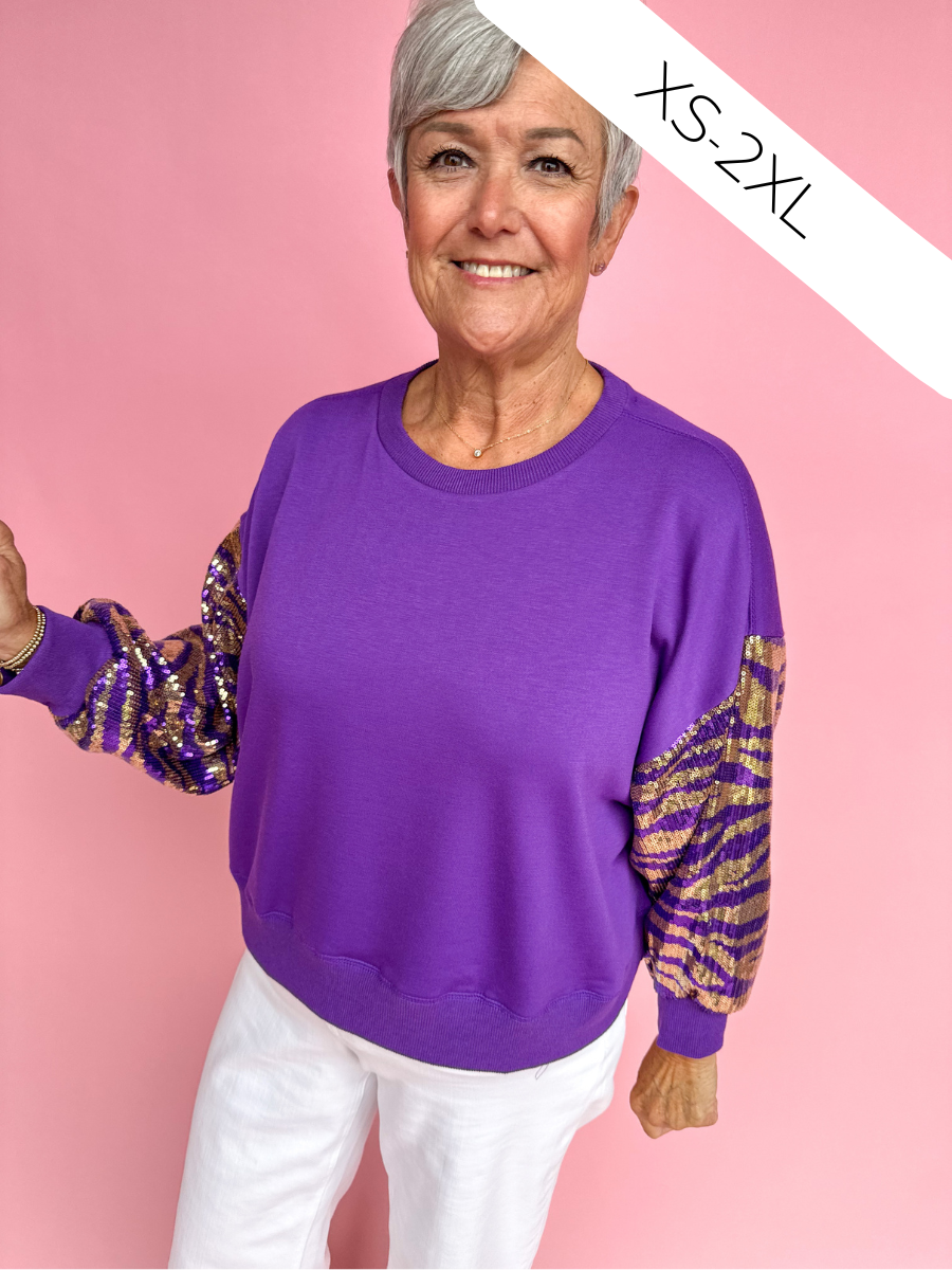 Mary Square | Millie Sweatshirt - Purple & Gold