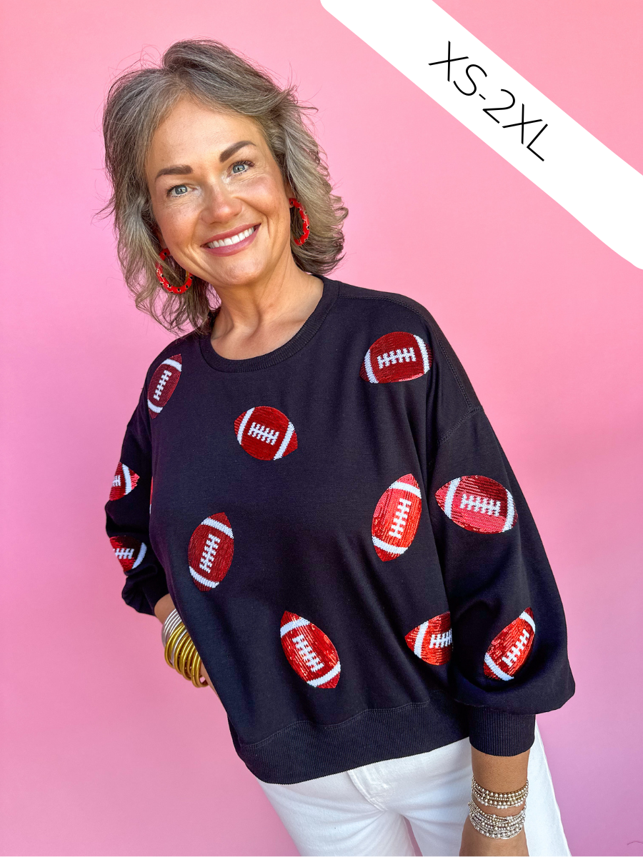 Mary Square | Millie Sweatshirt - Red & Black Footballs