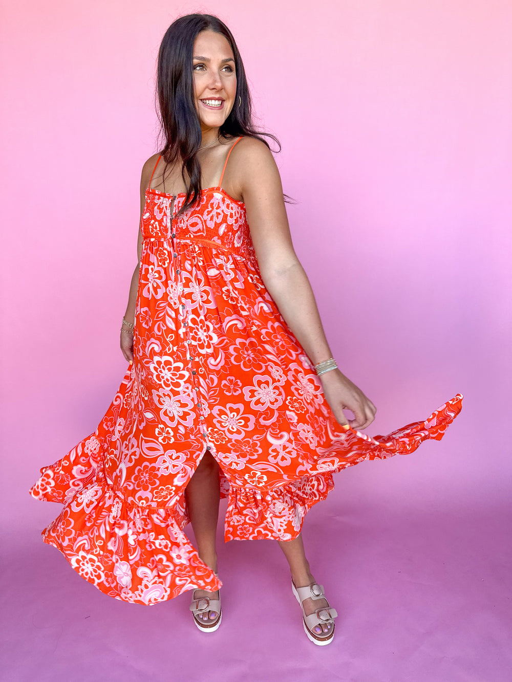KARLIE | Floral 70's Smock Cami Dress
