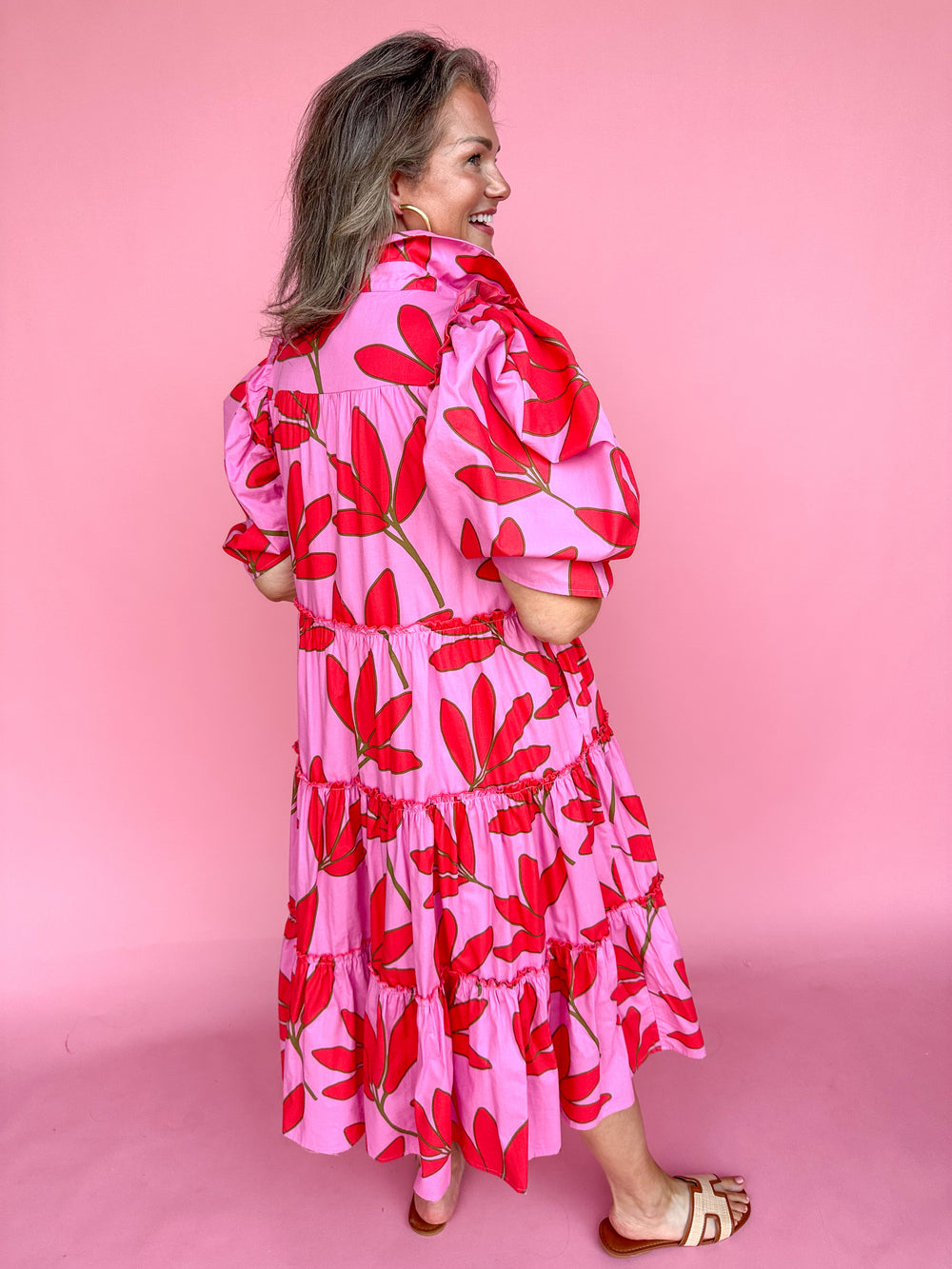 KARLIE | Palm Floral Tier Midi Dress