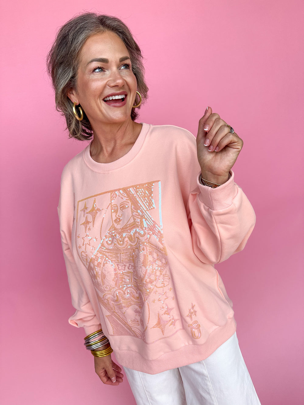 QUEEN OF SPARKLES | Peach Tonal QOS Logo Sweatshirt