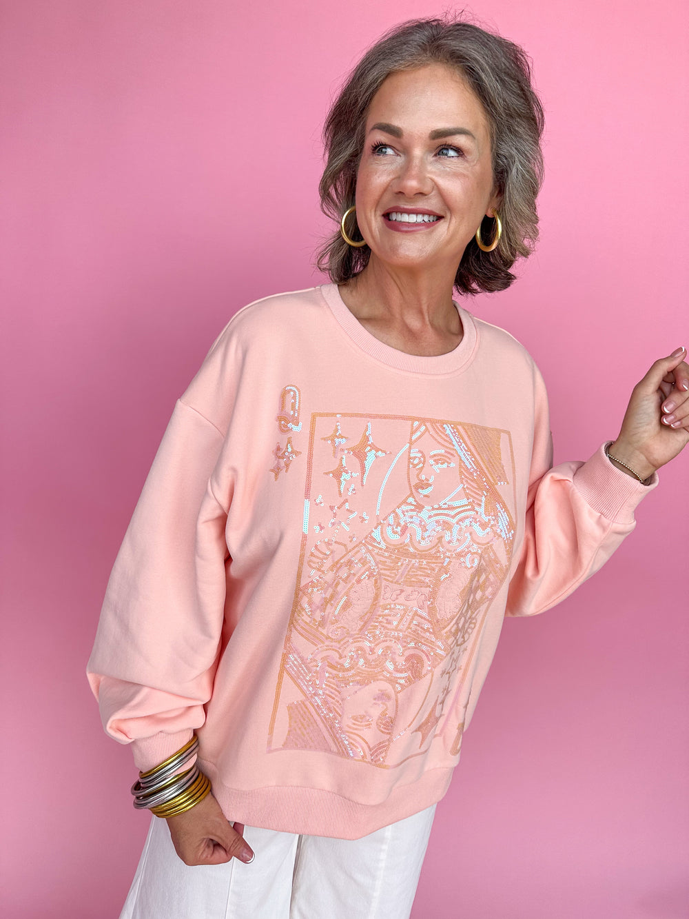 QUEEN OF SPARKLES | Peach Tonal QOS Logo Sweatshirt