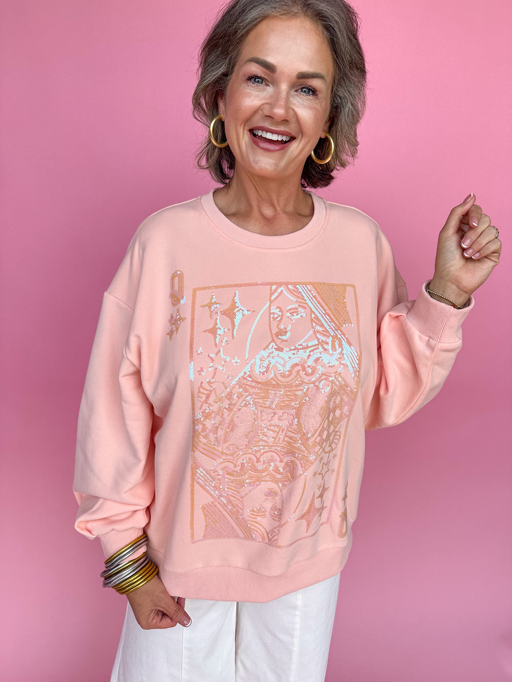 QUEEN OF SPARKLES | Peach Tonal QOS Logo Sweatshirt