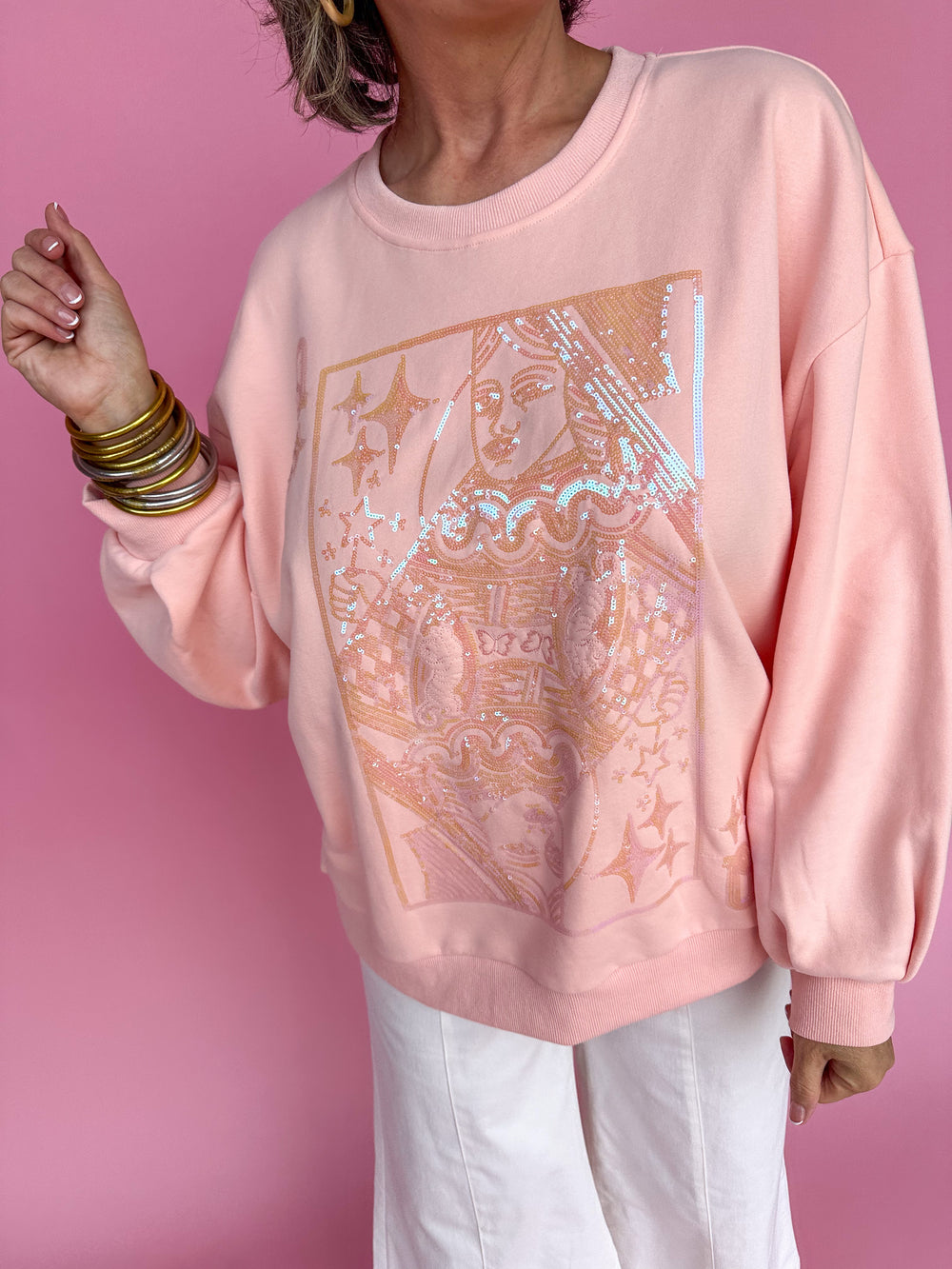 QUEEN OF SPARKLES | Peach Tonal QOS Logo Sweatshirt