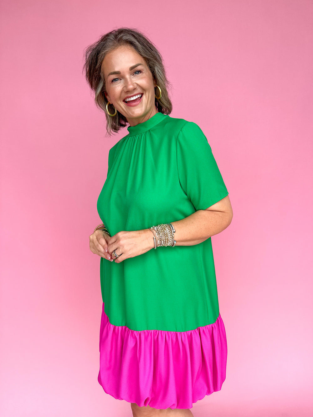 Around The Block Dress - Green/Pink