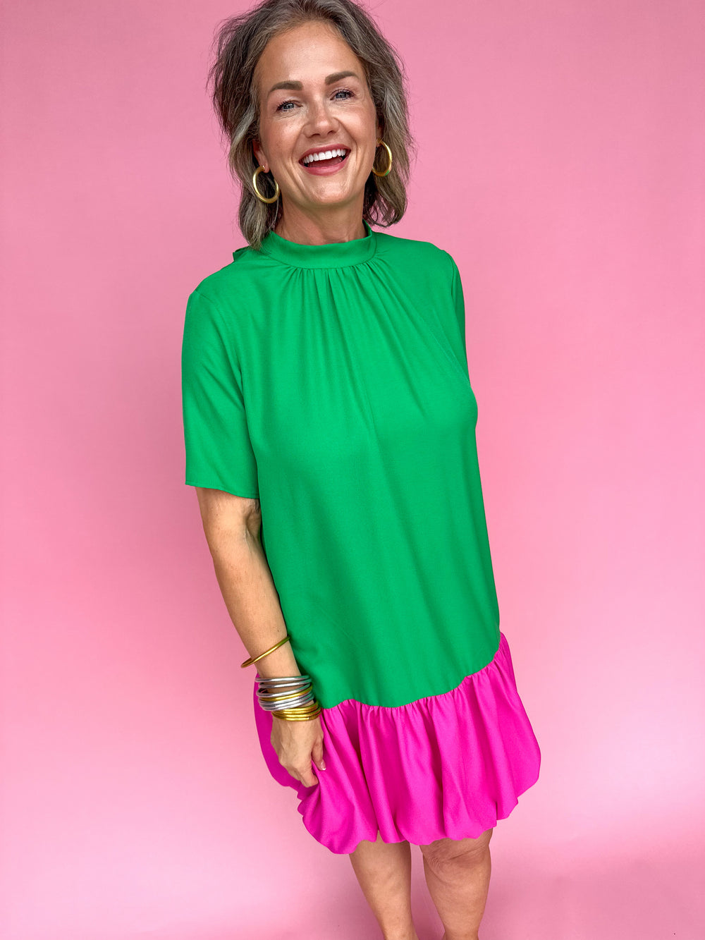 Around The Block Dress - Green/Pink