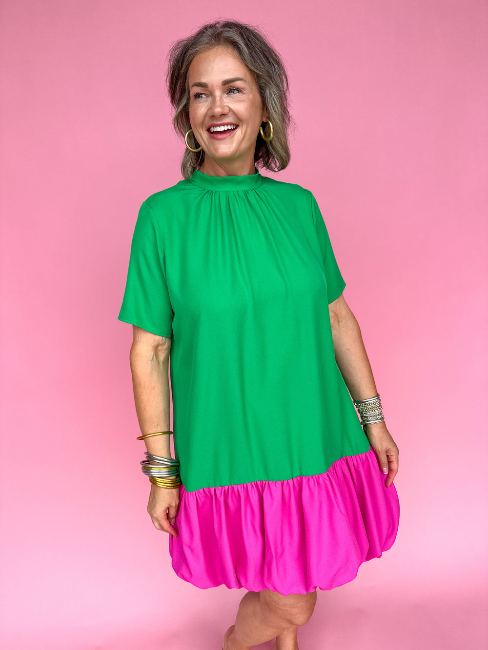 Around The Block Dress - Green/Pink