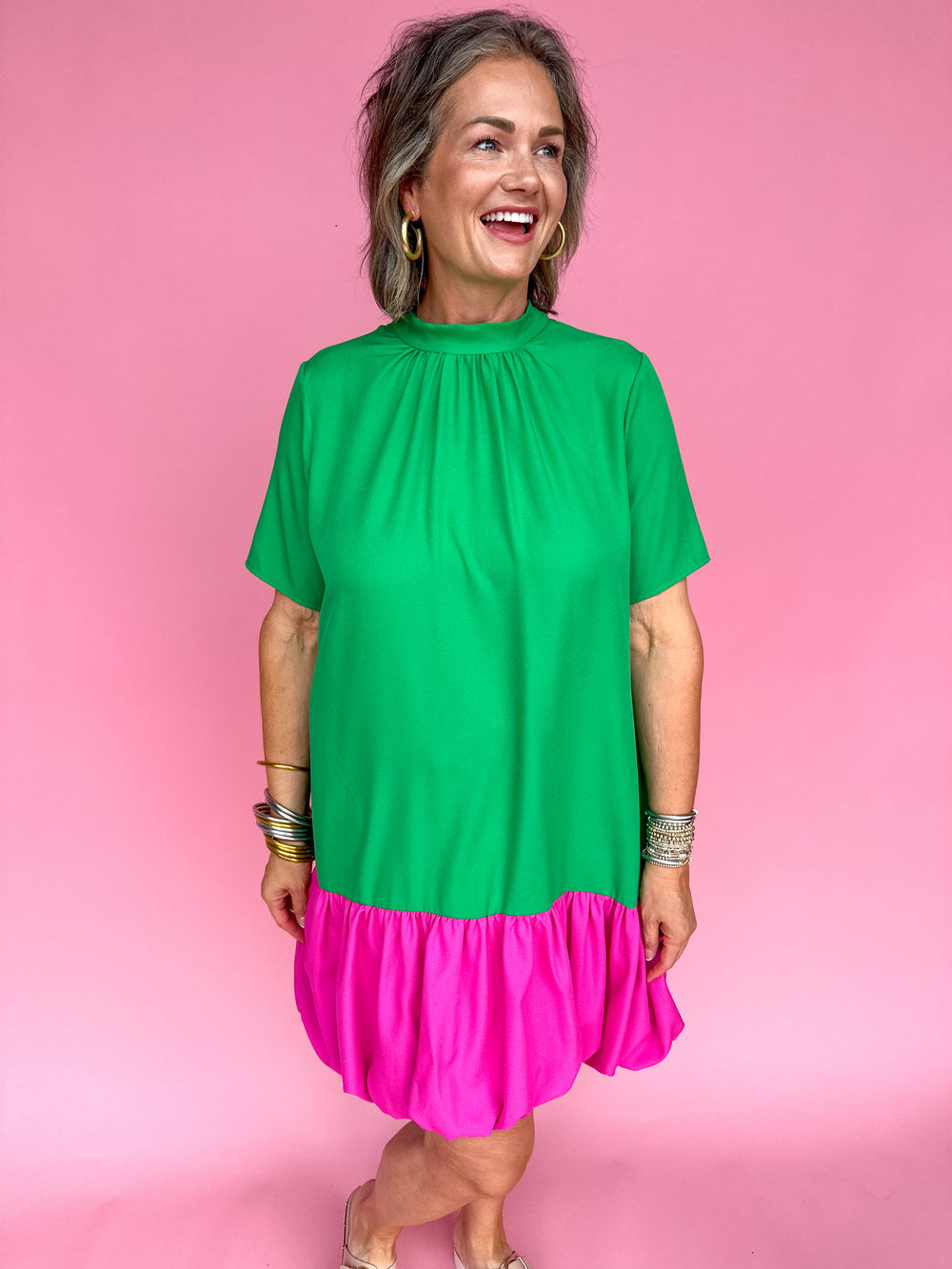 Around The Block Dress - Green/Pink