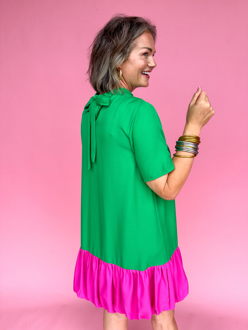 Around The Block Dress - Green/Pink