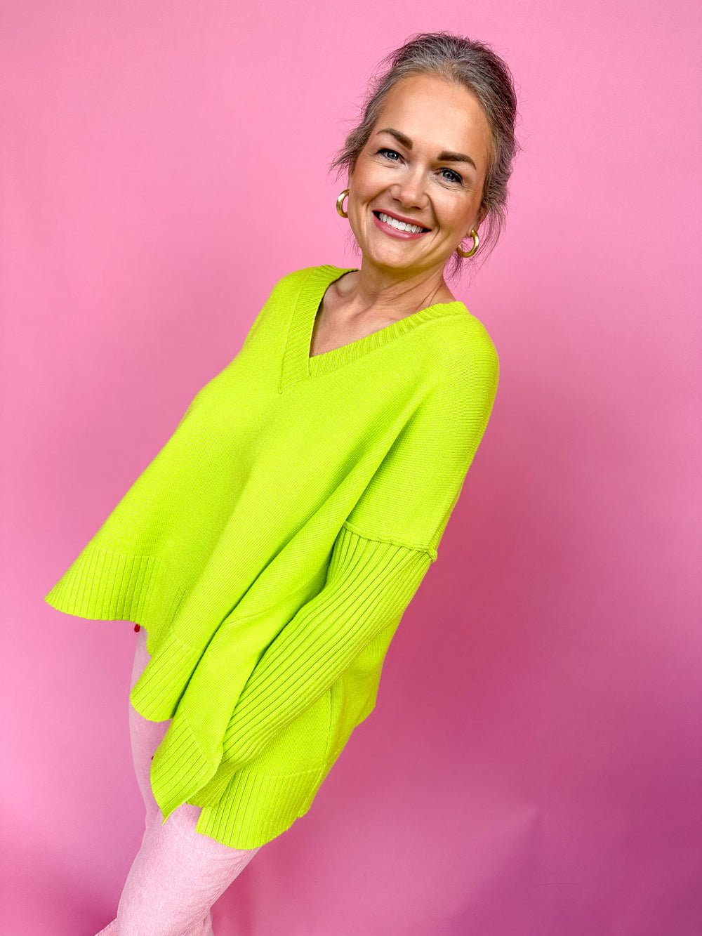 Just Give It Time Sweater - Lime Green