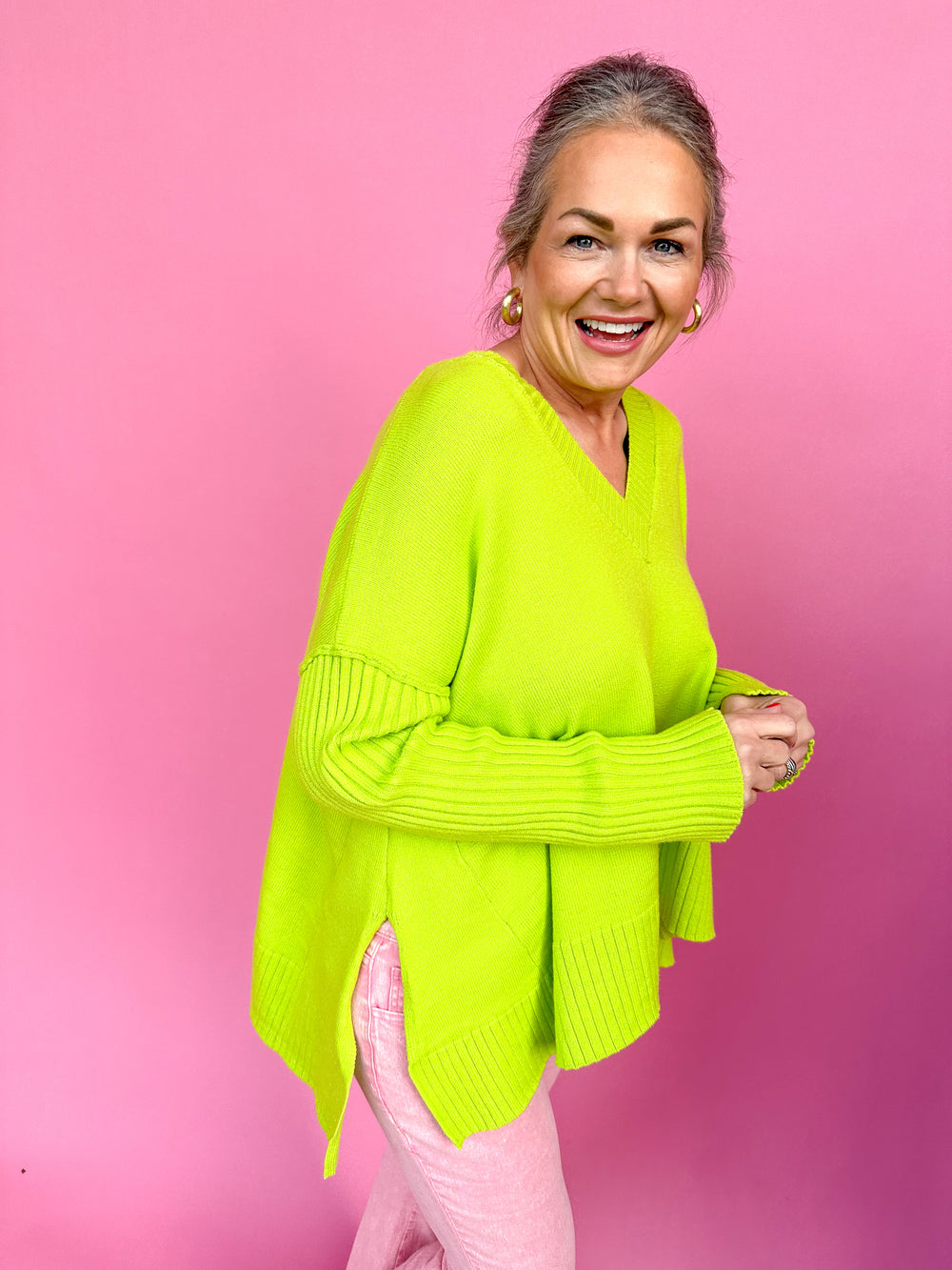 Just Give It Time Sweater - Lime Green