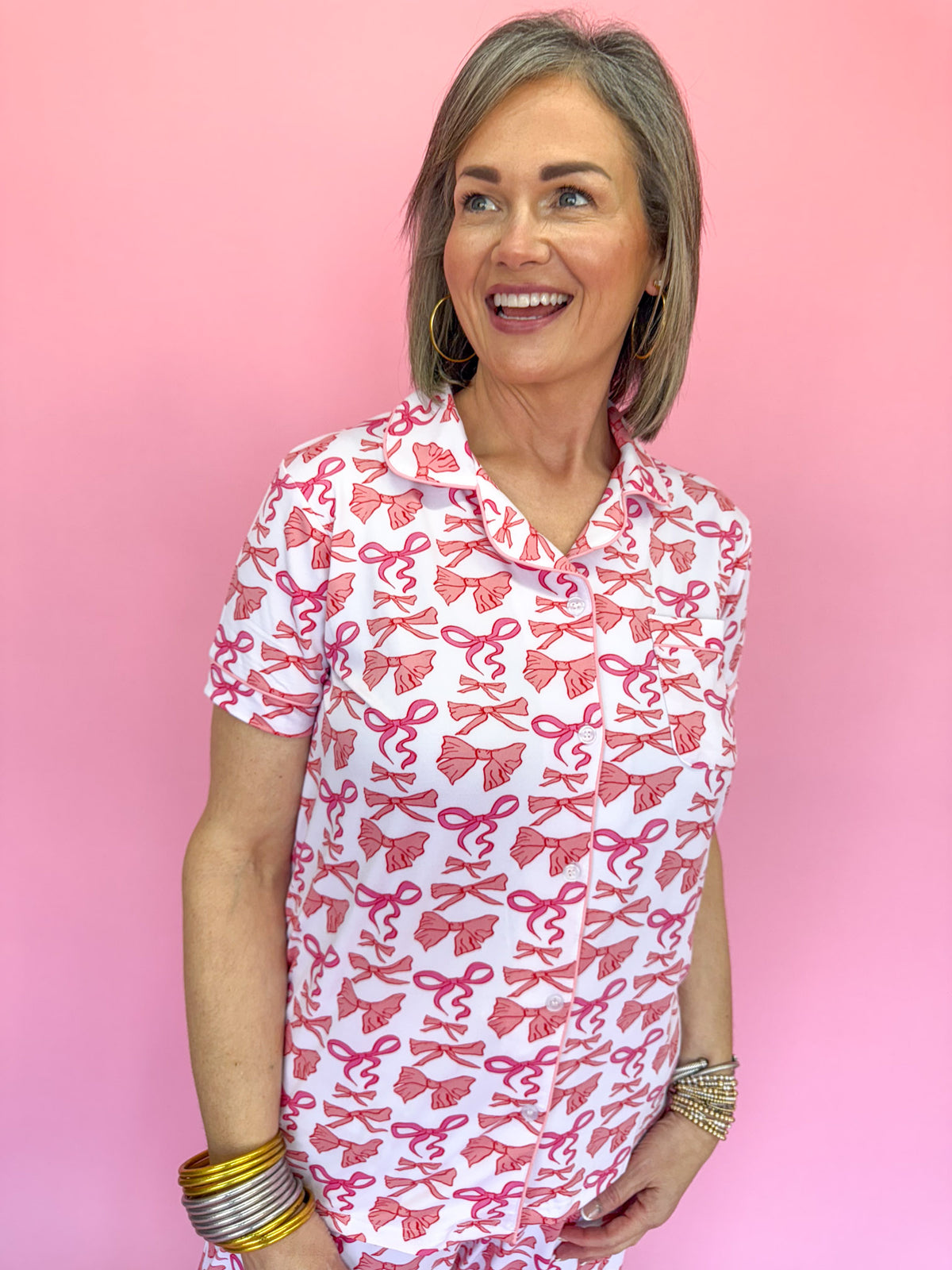 The Royal Standard Short Sleeve Button Up Pajama Shirt Sleepwear Loungewear Bows Collar Women's Gift Jincy's Boutique 