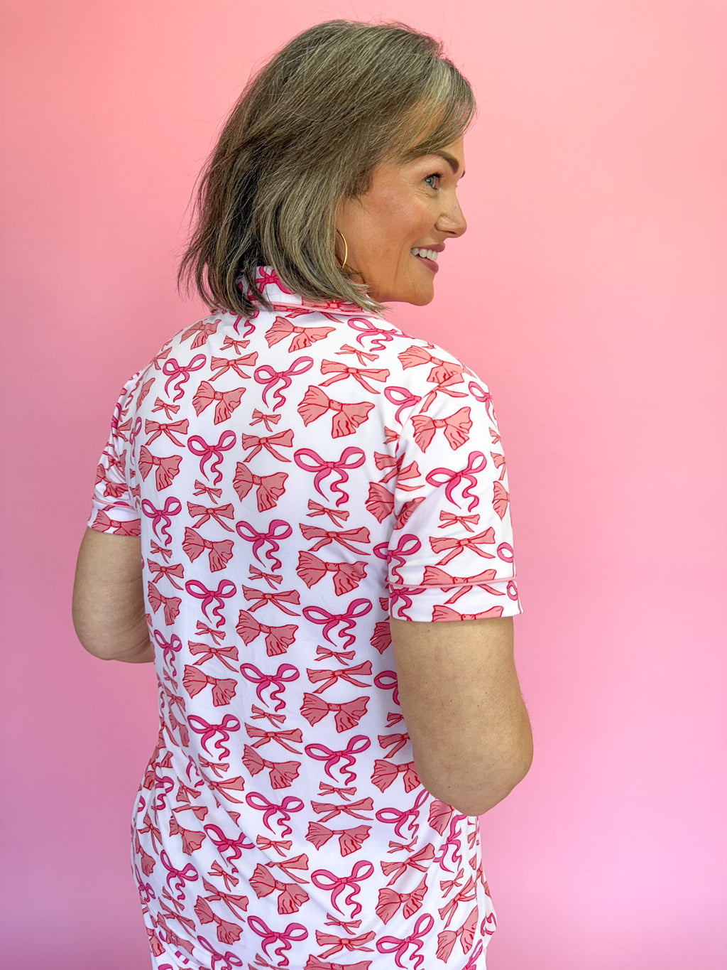 The Royal Standard Short Sleeve Button Up Pajama Shirt Sleepwear Loungewear Bows Collar Women's Gift Jincy's Boutique 