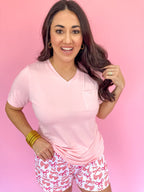 Highlands V-Neck Pocket Tee - Light Pink